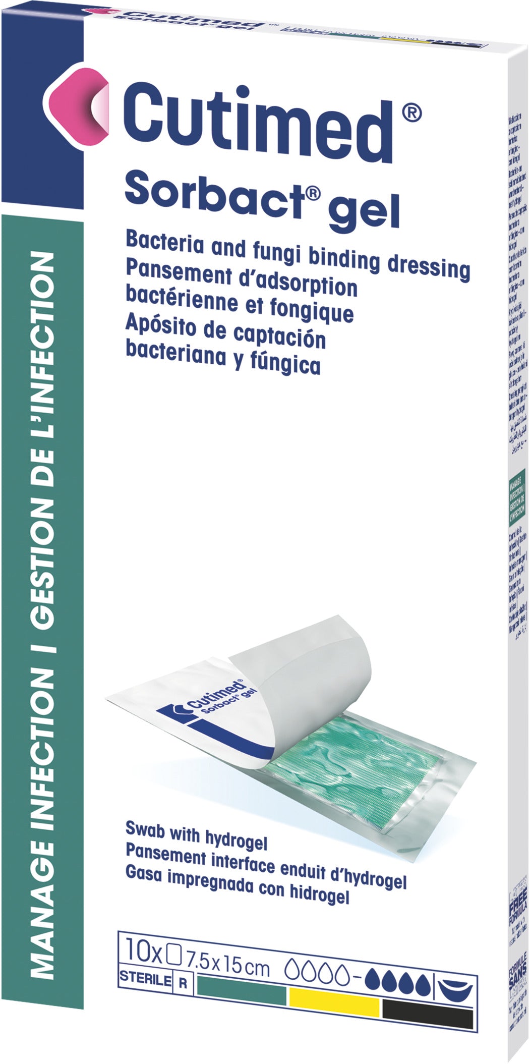 BX/10 CUTIMED SORBACT ANTIMICROBIAL DRESSING W/BACTERIA-BINDING AND HYDROGEL 7.5CM X 15CM