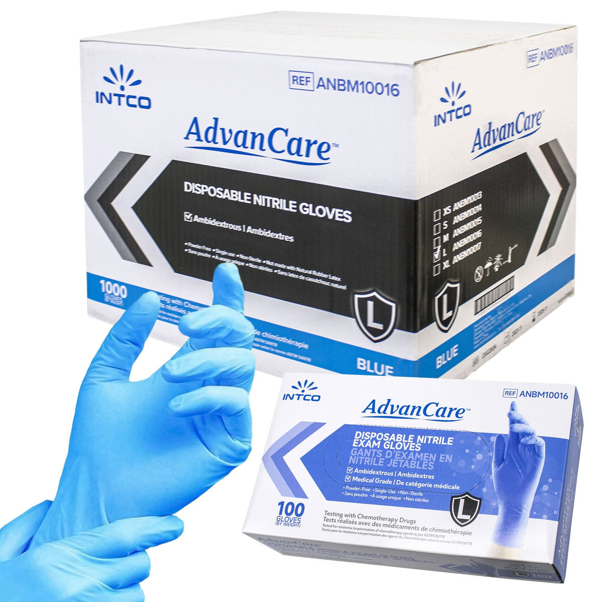 INTCO AdvanCare sky-blue nitrile examination gloves