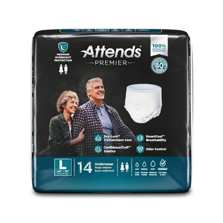 Attends Premier Underwear, Large - 4 Bags of 14