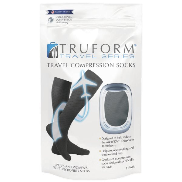 AIR 1923BL-L TRAVEL SOCKS UNISEX, 15-20 MMHG, BLACK LG