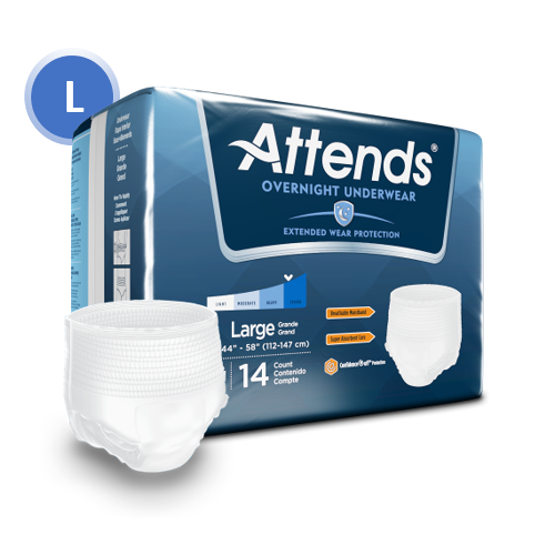 ATT APPNT30 36595 - Attends Discreet Underwear Overnight, LARGE - Waist Size 38"- 50" - 4 bags of 14