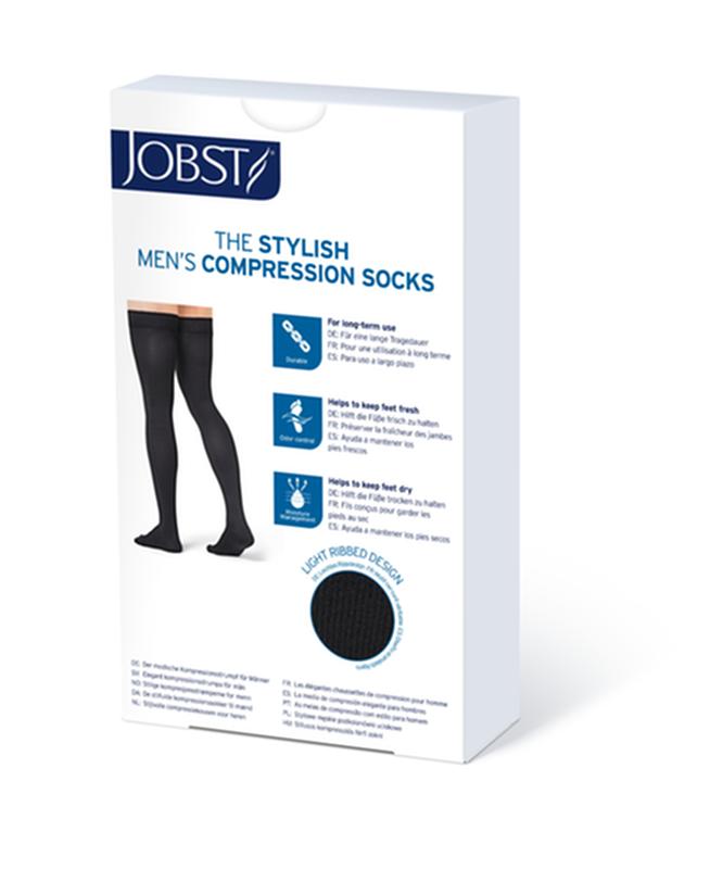 BSN 115514 PR/1 JOBST MEDICAL LEG WEAR, MEN, RIBBED, THIGH HIGH W/SIL DOT BAND, 15-20MMHG, LG, KHAKI, CLOSED TOE