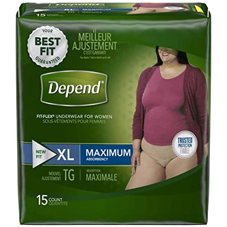DEP 43586 PKG/15 DEPEND FIT-FLEX MAXIMUM UNDERWEAR X-LARGE FEMALE CONVENIENCE