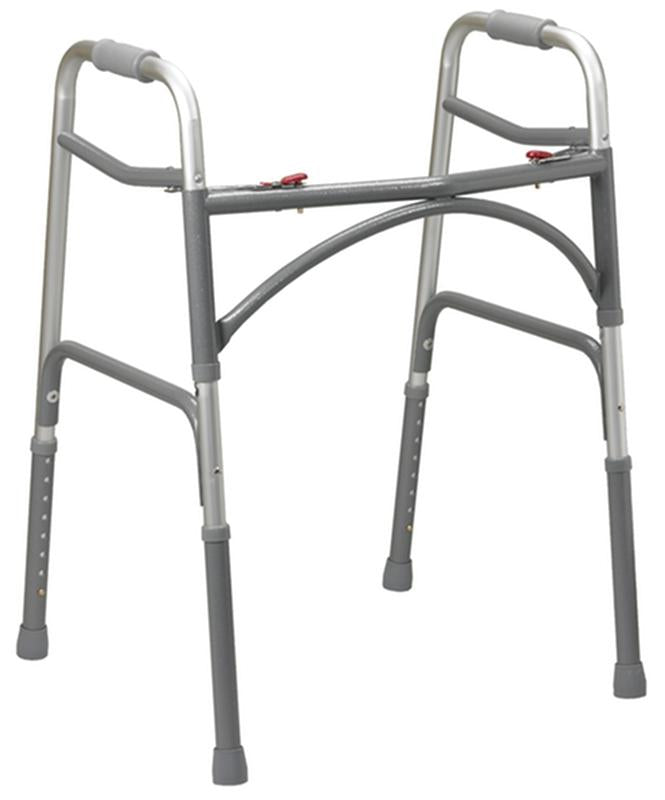 DM 10220-1 EA/1 BARIATRIC ADULT WALKER TWO-BUTTON FOLDING ALUMINUM W/ STEEL LEGS & SIDE BRACES (600LBS) 32-39"H / 20.5-23"W VINYL-CONTOURED HAND GRIP