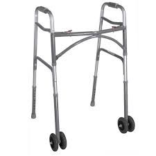 DM 10220-1WW EA/1 BARIATRIC ALUMINUM WALKER, TWO BUTTON W/ HEAVY DUTY WHEELS.