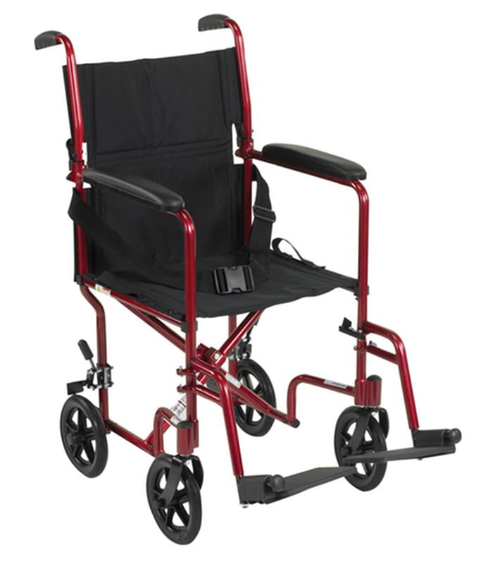 DM ATC19-RD EA/1 Lightweight Transport Wheelchair, 19" Seat, Red