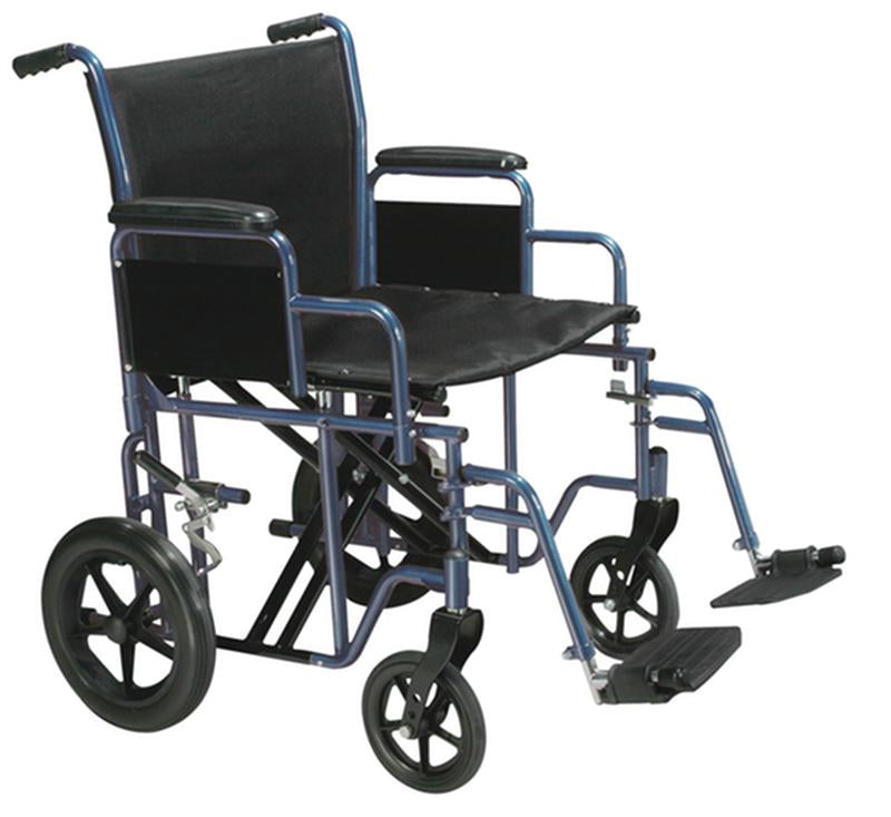 DM BTR20-B EA/1 Bariatric Heavy Duty Transport Wheelchair with Swing Away Footrest, 20" Seat, Blue