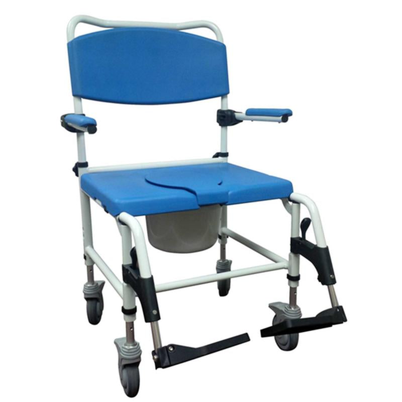 DM NRS185008 EA/1 Aluminum Bariatric Rehab Shower Commode Chair with Two Rear-Locking Casters