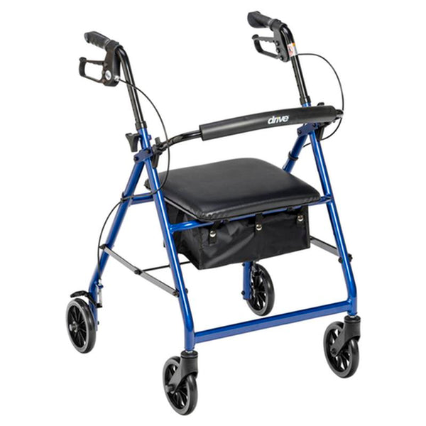 DM R726BL EA/1 Rollator Rolling Walker with 6" Wheels, Fold Up Removable Back Support and Padded Seat, Blue