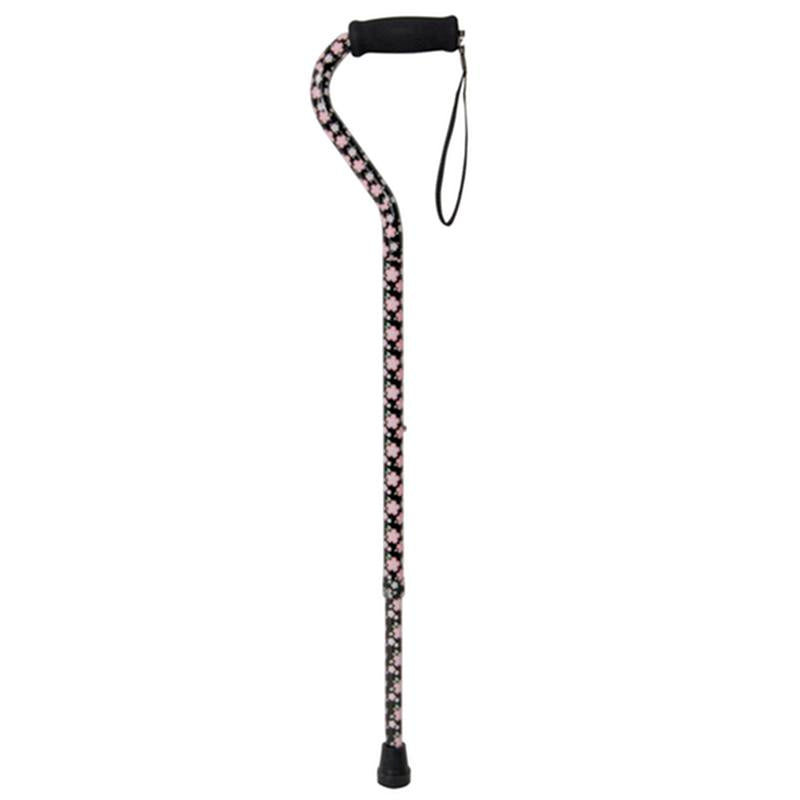 DM RTL10303PF EA/1 Foam Grip Offset Handle Walking Cane, Pink Floral