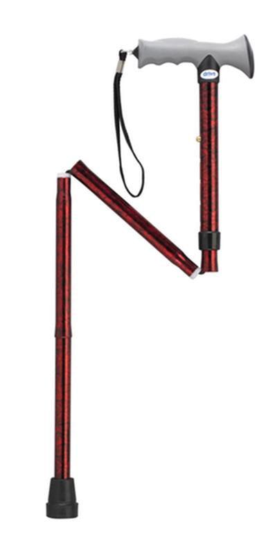 DM RTL10370RC EA/1 Adjustable Lightweight Folding Cane with Gel Hand Grip, Red Crackle