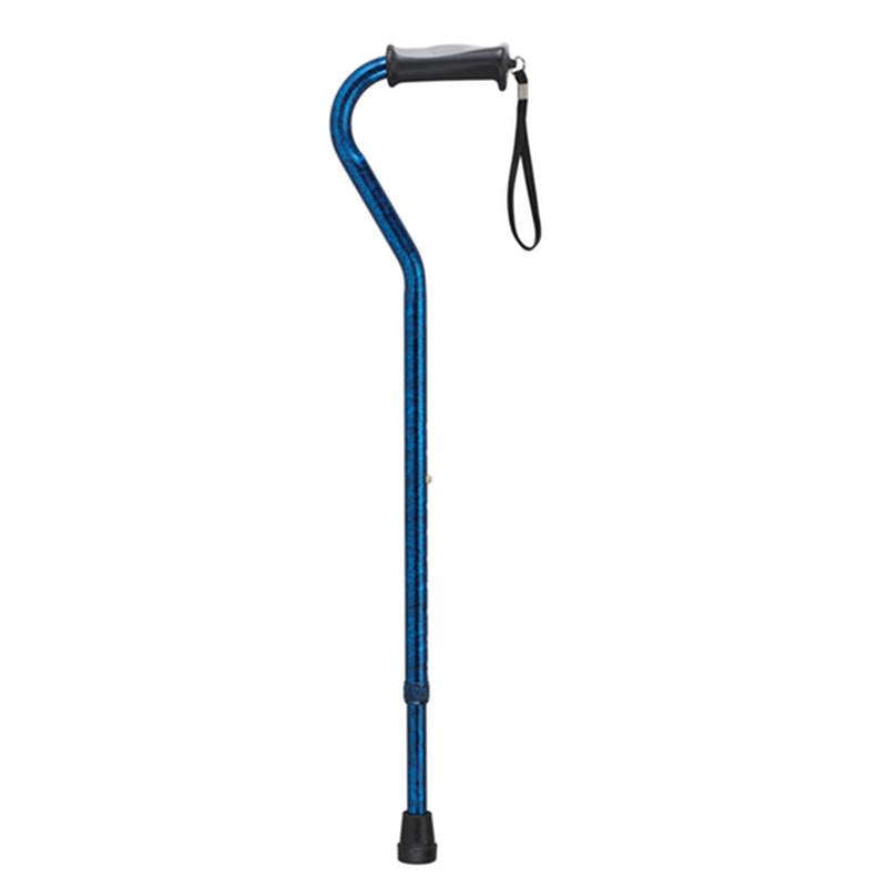 DM RTL10372BC EA/1 Adjustable Height Offset Handle Cane with Gel Hand Grip, Blue Crackle