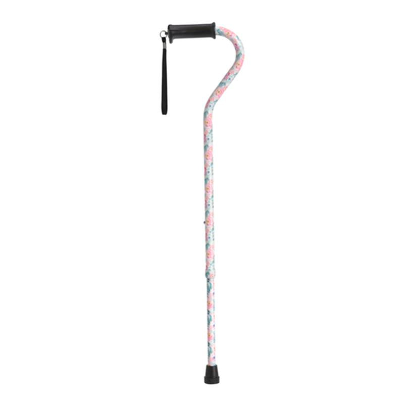 DM RTL10372FL EA/1 Adjustable Height Offset Handle Cane with Gel Hand Grip, Floral