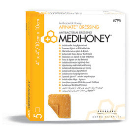 DUP 795 BX/5 MEDIHONEY ANTIBACTERIAL HONEY APINATE DRESSING, SIZE 10CM X 10CM