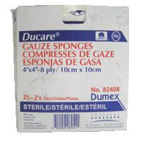 DUP 82208 BX/25PK (2/PK) DUCARE WOVEN GAUZE SPONGE 2IN x 2IN, 8PLY, STERILE