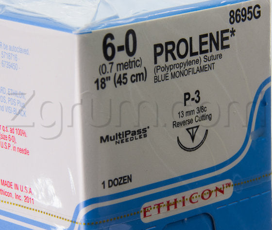 JNJ 8695G BX/12 SUTURE PROLENE SUTURE 6-0 BLUE MONO,18", W/ P3 NEEDLE