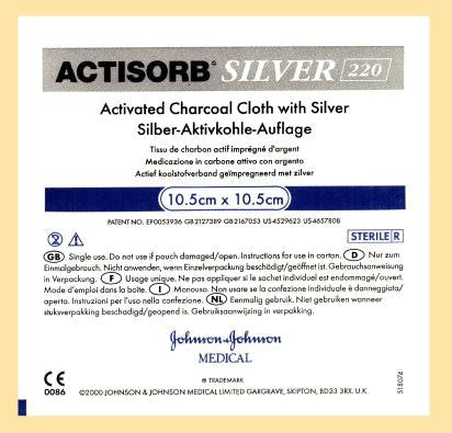 JNJ MAS190 BX/10 ACTISORB SILVER 220 DRESSINGS--19 X 10.5CM