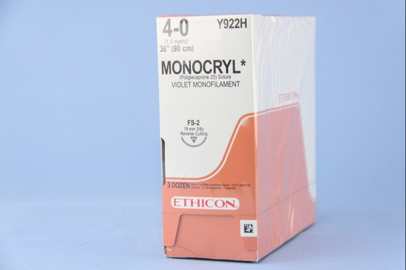 JNJ Y922H CS/36 SUTURE ETHICON MONOCRYL VIOLET SIZE 4 27IN, MONO CUTICULAR FS-2