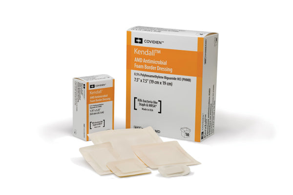KND 55544PAMDX BX/10 AMD ANTIMICROBIAL TRANSFER FOAM DRESSING, 3.5IN X 3IN, FENESTRATED W/ TOPSHEET