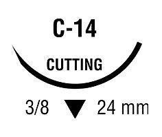 KND SS695 BX/36 SUTURE WITH NEEDLE, SOFSILK, BLACK BRAIDED, 2-0, 18", C-14