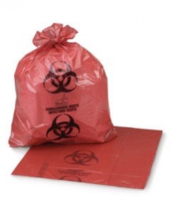 MMP 2192 CS/250 BIO-HAZARD GARBAGE BAG, RED, 24 X 32"