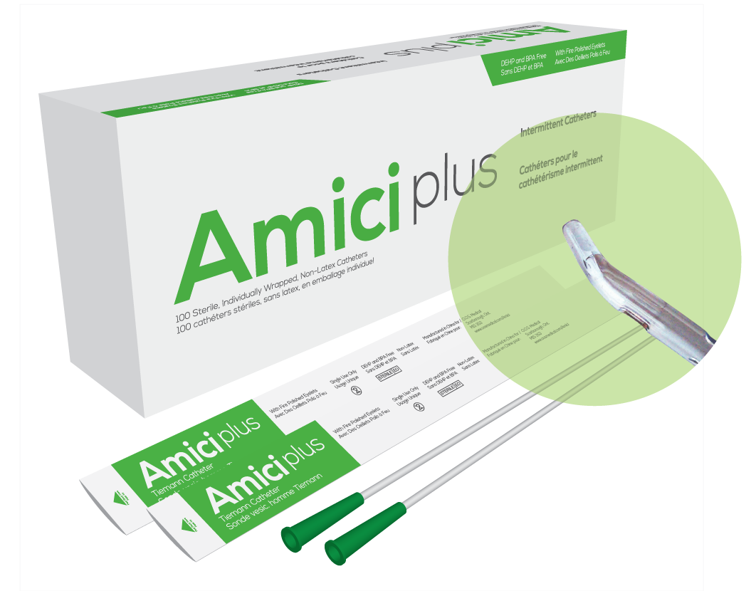 OOS 5714 BX/100 AMICI PLUS TIEMANN INTERMITTENT CATHETERS, SIZE 14FR 16IN