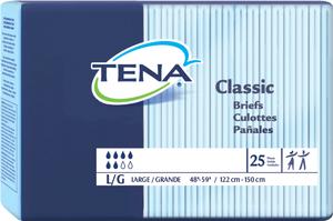 SCA 67740 CS/4PKG (25/PKG) TENA CLASSIC BRIEF, LARGE SIZE, 48IN-59IN