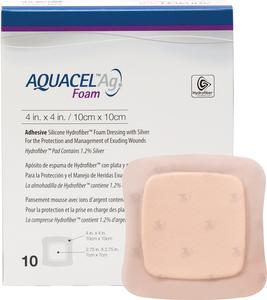 SQU 420681 BX/5 FOAM DRESSING WITH SILVER AQUACEL AG EXTRA 10CMX10CM(4"x4") STERILE