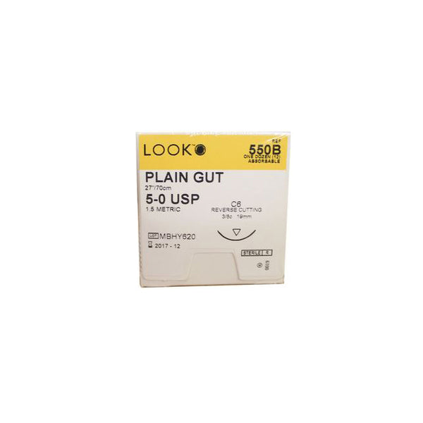 SSC 555B BX/12 SUTURE 2-0 PLAIN GUT, 27IN, WITH C-7 NEEDLE.
