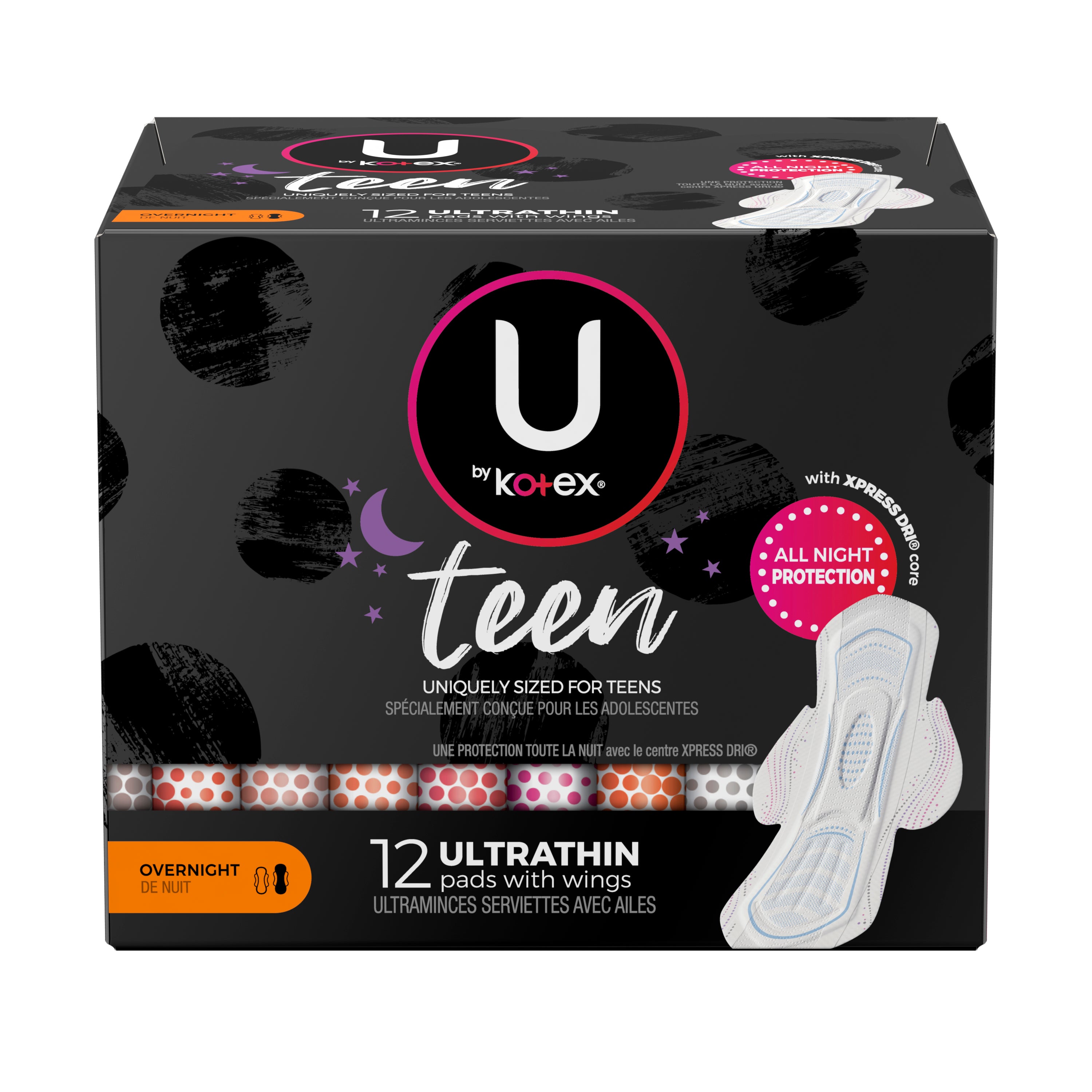 U by KOTEX® Ultra Thin Overnight with Wings Teen® Pad