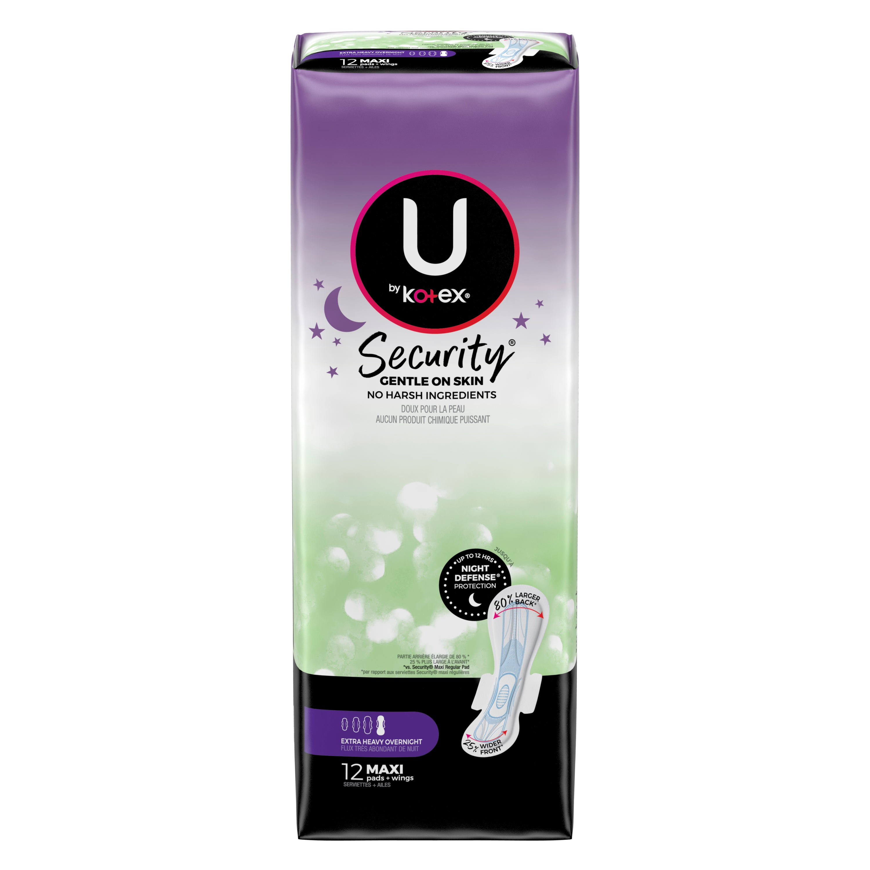 U by KOTEX® SECURITY* Maxi Pads Extra Heavy Overnight Wing