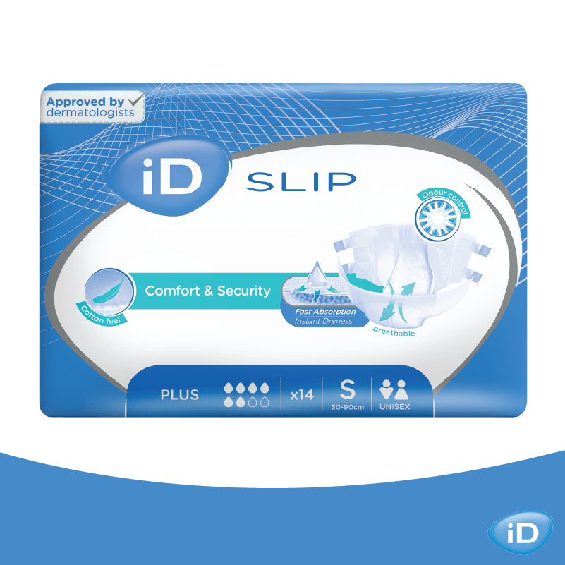 CS/4 (14/PKG) ID SLIP PLUS SMALL, (19"-35"), 1800ML ABSORBENCY.