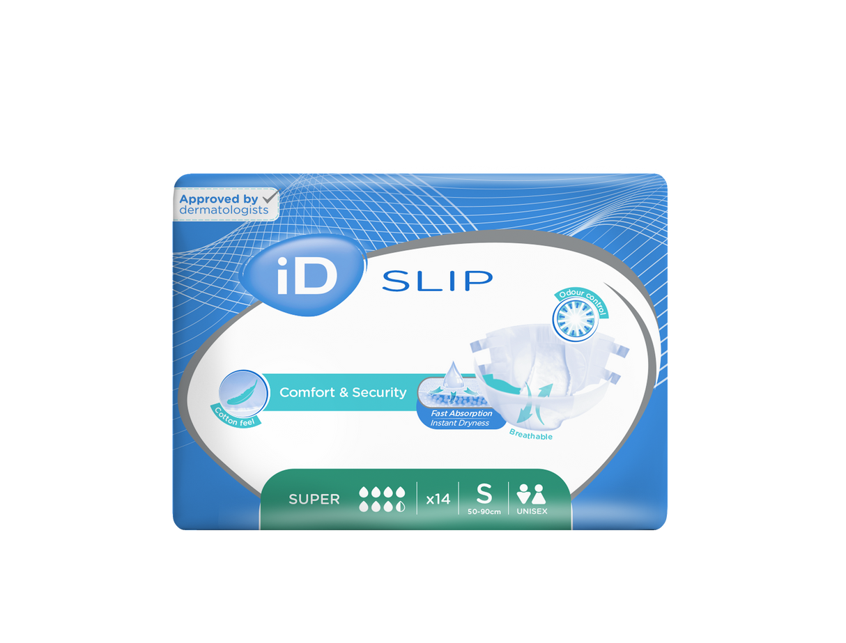 CS/4 (14/PKG) ID SLIP SUPER, SMALL, (19"-35"), 2100 ML ABSORBENCY.