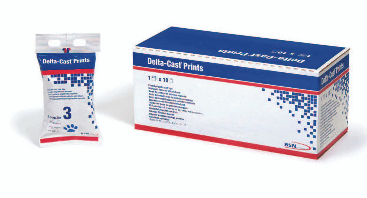 BX/10 DELTA-CAST PRINTS, POLYESTER PRINTED CAST TAPE, 7.5CM X 3.6CM, PAW PRINTS