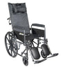 DM SSP18RBDFAV EA/1 Silver Sport Recliner Wheelchair w/ Vinyl Upholstery with Elevating Leg Rests, Detachable Full Arms, 18" Seat