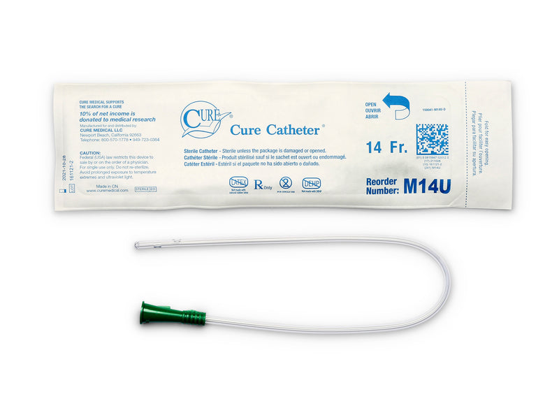 Cure Catheter™ Pocket Uncoated Intermittent Urinary Catheter for Males, Straight Tip / 16 FR - Box of 30