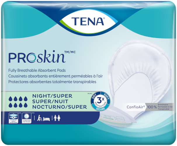 TENA® ProSkin Night Super, Fully Breathable Large Absorbent Pads - Case of 48