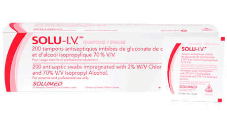 3M 10106 BX/100 SOLU-I.V. 2% CHLORHEXIDINE GLUCONATE 70% ALCOHOL, MEDIUM SWABS.