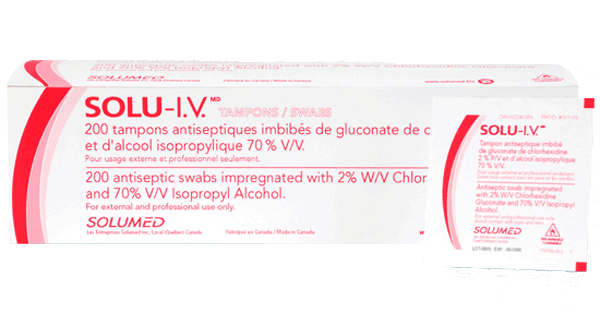 3M 10106 BX/100 SOLU-I.V. 2% CHLORHEXIDINE GLUCONATE 70% ALCOHOL, MEDIUM SWABS.