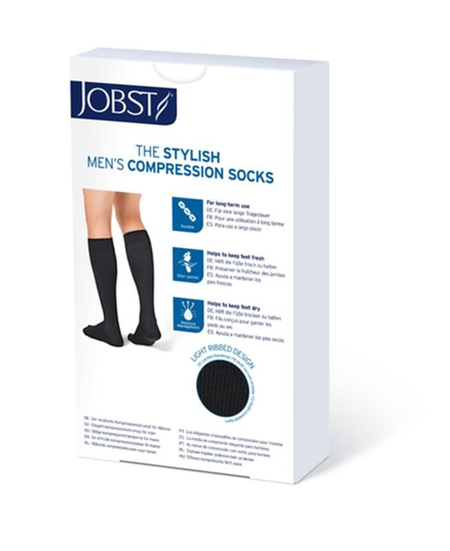 BSN 115000 PR/1 JOBST MEDICAL LEG WEAR, MEN, KNEE HIGH, RIBBED, 15-20MMHG, SM, BLACK, CLOSED TOE