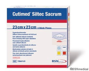 BSN 7328701 BX/5 CUTIMED SILTEC B FOAM DRESSING W/SUPER ABSORB AND SIL LAYER, SACRUM, ADH BORDER, 23CM X 23CM