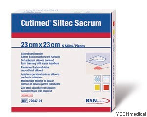 BSN 7328701 BX/5 CUTIMED SILTEC B FOAM DRESSING W/SUPER ABSORB AND SIL LAYER, SACRUM, ADH BORDER, 23CM X 23CM