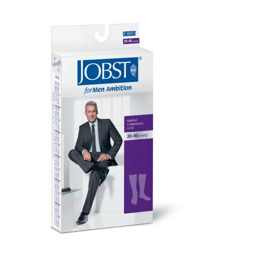 BSN 7764993 PAIR/1 JOBST FORMEN AMBITION 30-40MMHG GREY KNEE HIGH SOFTFIT STOCKINGS,CLOSED TOE 4 LONG