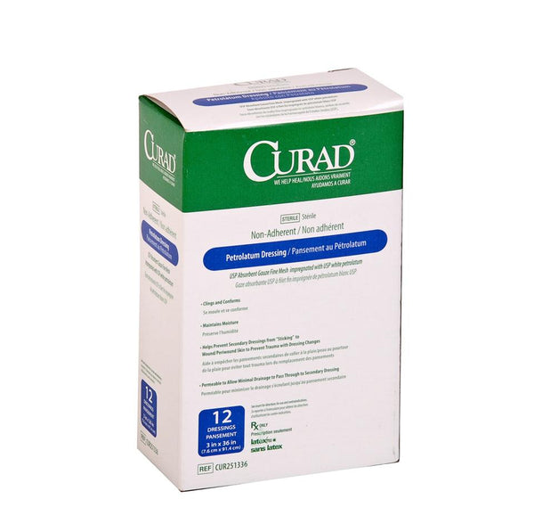 CUR 251180 (CS/4) BX/50 CURAD PETROLATUM GAUZE DRESSING 1IN X 8IN