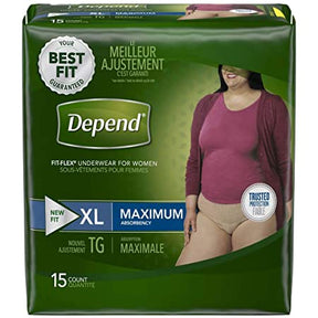 DEP 43586 PKG/15 DEPEND FIT-FLEX MAXIMUM UNDERWEAR X-LARGE FEMALE CONVENIENCE
