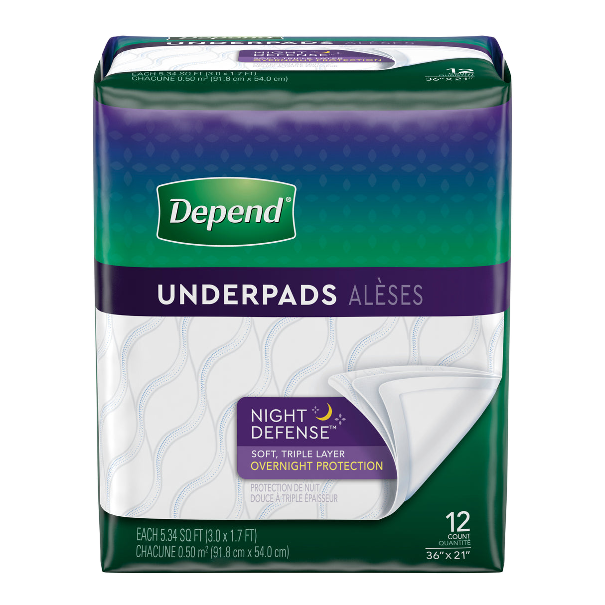 DEP 46961 PKG/12 DEPEND NIGHT DEFENSE UNDERPADS CONVENIENCE