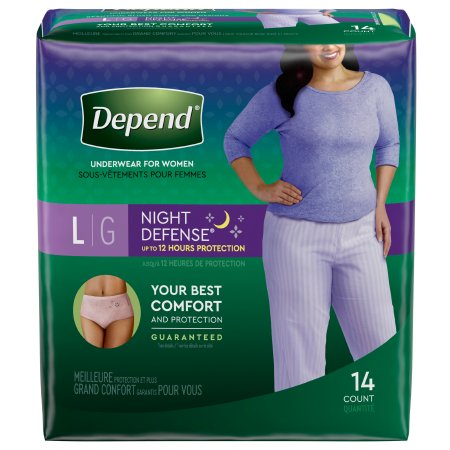 DEP 51702 PKG/14 DEPEND NIGHT DEFENSE OVERNITE UNDERWEAR BLUSH FEMALE LARGE