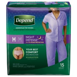 DEP 51703 PKG/15 DEPEND NIGHT DEFENSE OVERNITE UNDERWEAR BLUSH FEMALE MEDIUM