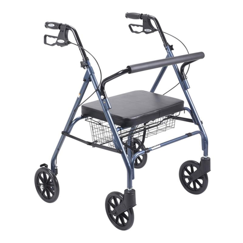 DM 10215BL-1 EA/1 Heavy Duty Bariatric Rollator Rolling Walker with Large Padded Seat, Blue