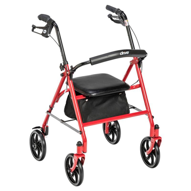 DM 10257RD-1 EA/1 Four Wheel Rollator Rolling Walker with Fold Up Removable Back Support, Red